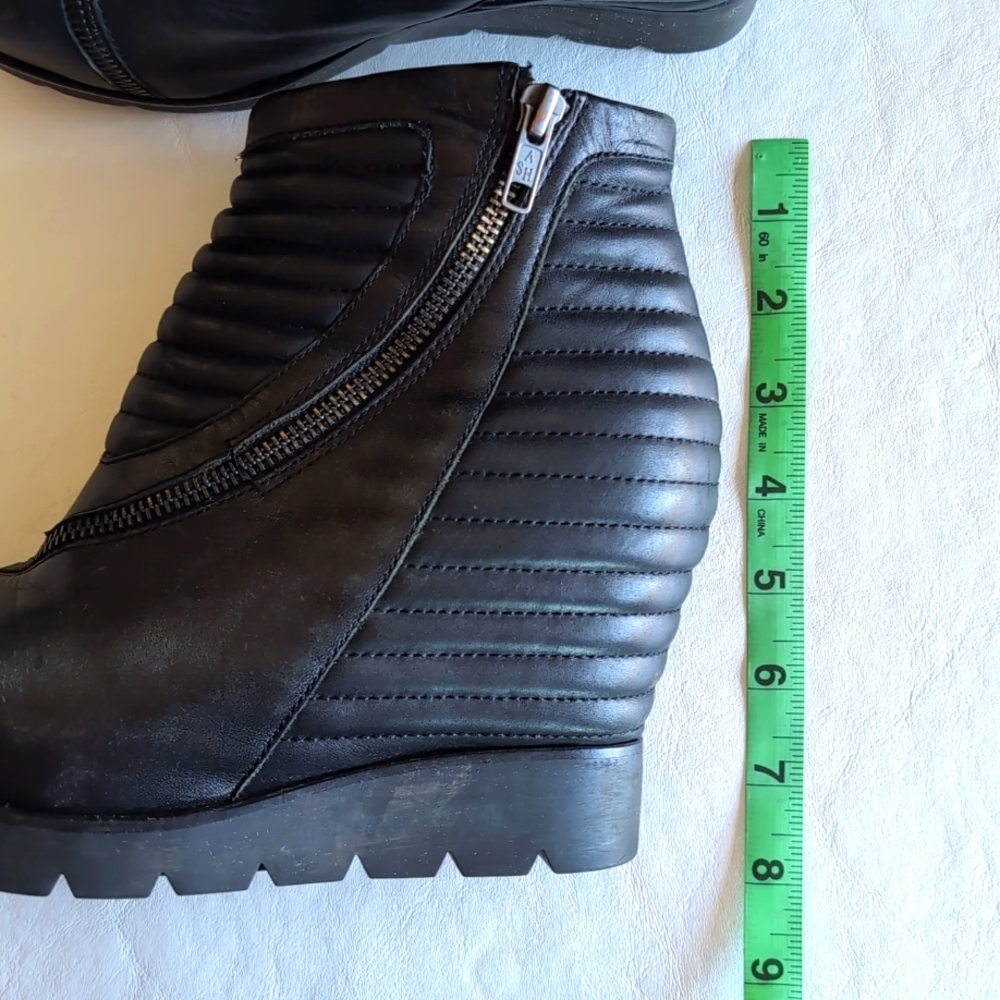 ASH Tiffany Black Leather Wedge Moto Zipper Boot Women's Size 37 - Picture 9 of 10